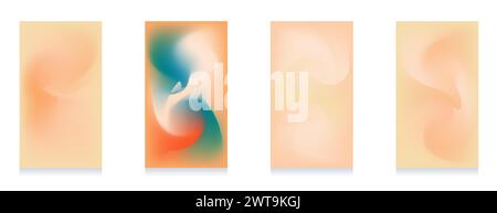 Set of abstract gradients for social media stories. Liquid blurred gradient background for phone screen. Beige, blue, orange color. Vector illustratio Stock Vector