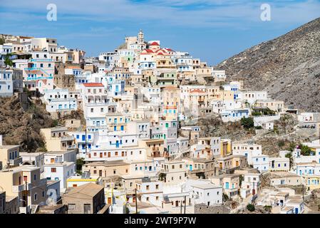 Karpathos, Greece. Panoramic view of the town on the hill. Stock Photo