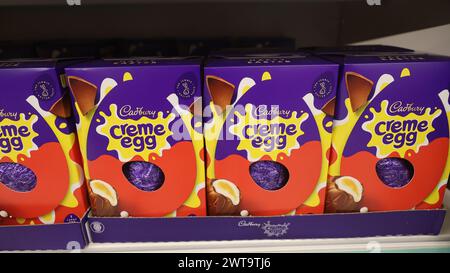 Display of Cadbury Creme Easter Eggs in a UK supermarket Stock Photo