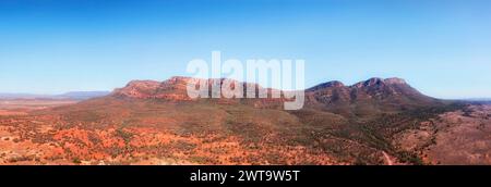 Majestic aerial panorama of Ikara Flinders Ranges national park - Wilpena Pound in South Australia. Stock Photo