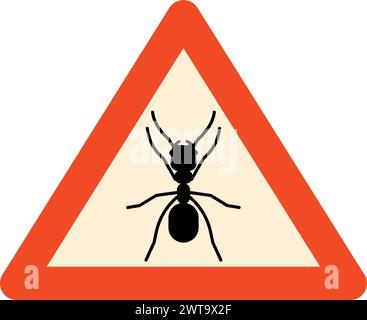 No pest sign. Ant in red triangle. Insect forbidden symbol Stock Vector