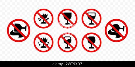 Prohibition signs, you can't drink alcohol, graphic design. Don't break wine glass, it is forbidden alcohol and can't spilled alcohol, vector design Stock Vector