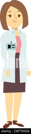 Laboratory worker character. Smiling woman in medical coat Stock Vector