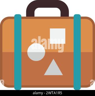 Suitcase with travel stickers color icon. Tourist luggage symbol Stock Vector