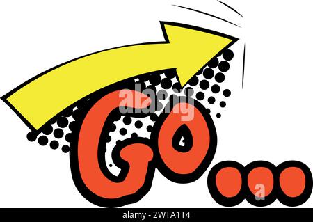 Go comic sticker with arrow and halftone shadow Stock Vector