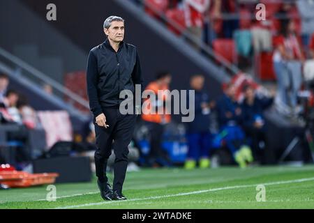 Athletic Club head coach Ernesto Valverde looks on during the LaLiga EA Sports match between Athletic Club and Deportivo Alaves at San Mames Stadium on March 16, 2024, in Bilbao, Spain. Credit: Cesar Ortiz Gonzalez/Alamy Live News Stock Photo