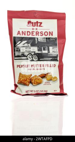 Winneconne, WI - 9 March 2024: A package of Utz hk Anderson peanut butter filled pretzel nuggets on an isolated background. Stock Photo