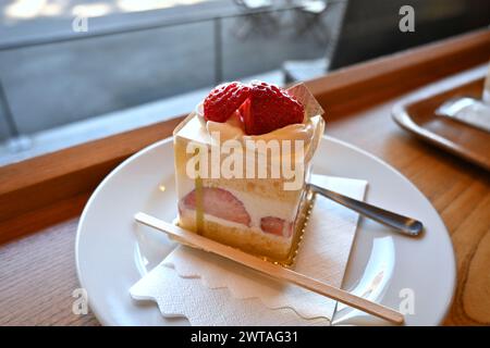 Japanese strawberry sponge cake – Shibuya, Tokyo, Japan – 26 February 2024 Stock Photo