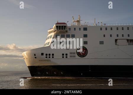 Isle of Man Steam Packet Company vessel Manxman Departing Heysham Port, Lancashire. Stock Photo