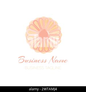 Peach Orange Daisy Flower Watercolor Logo Stock Vector