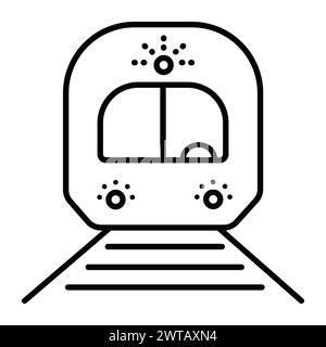 Train, black line vector icon, metro wagon sign, subway locomotive symbol Stock Vector