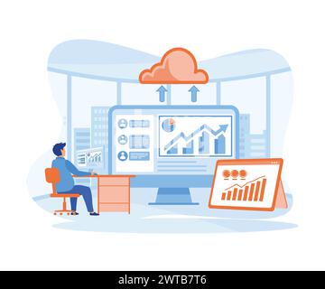 Cloud computing service concept and with developer team working on dashboard monitor concept. flat vector modern illustration Stock Vector