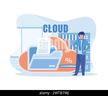 Cloud computing concept. Man standing near cloud storage. flat vector modern illustration flat vector modern illustration Stock Vector