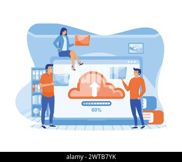 Download file concept. Cloud service and information exchange on Internet. flat vector modern illustration Stock Vector