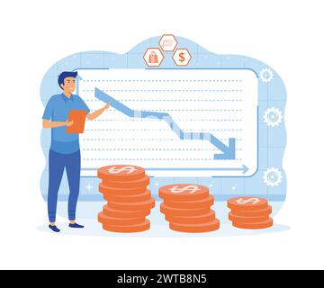Financial crisis concept. A man goes bankrupt and loses money, savings. flat vector modern illustration Stock Vector