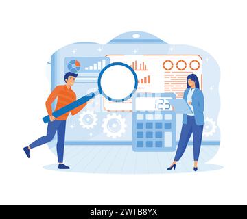 Cash Flow Vector Illustration Concept. Business people with online cash flow report. flat vector modern illustration Stock Vector