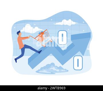 Food price inflation. impact on economic growth. Grocery Prices Rising. Prices of commodities and consumer goods rose due to rising inflation. flat ve Stock Vector