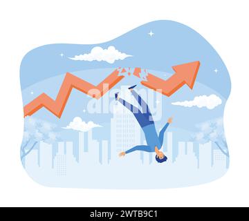 Economic downturn. Impact of the economic and financial crisis. graph falling down. financial collapse. Businessman falling from the red graph chart. Stock Vector