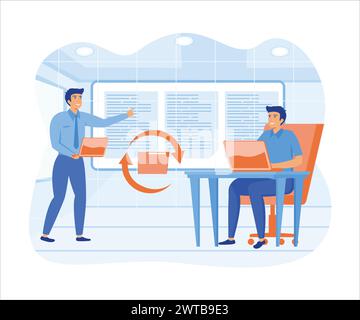 File sharing concept. people transfer files in encrypted form, transfer documentation. flat vector modern illustration Stock Vector