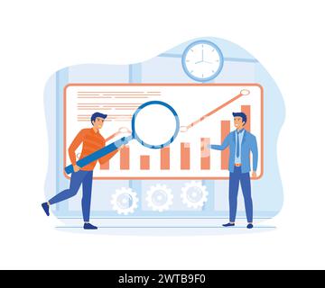 Data science concept. People analysis processing and provision of data Research, statistics, marketing, study performance indicators. flat vector mode Stock Vector