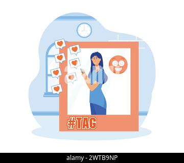 Social media influencer at work. Isolated on white background. flat vector modern illustration Stock Vector