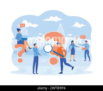 Question mark. Business people asking questions around a huge question mark. for web banner, infographics, mobile website. flat vector modern illustra Stock Vector