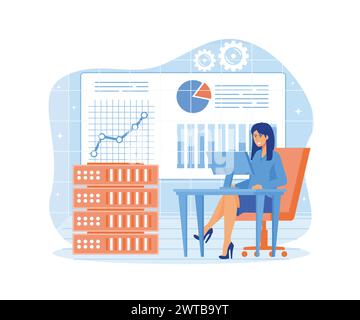 Analysis and data science concept. Big data, machine learning control, computer science. flat vector modern illustration . Stock Vector