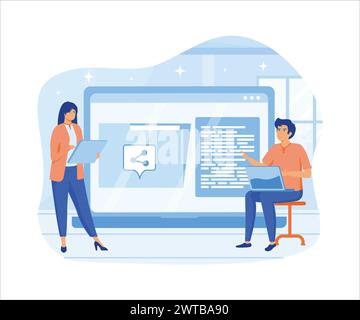 People send files for business. Concept of sharing file, data transfer, transfer of documentation, cloud service, file management, electronic document Stock Vector