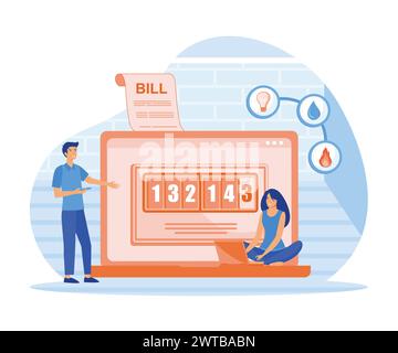 Utility bills concept. Household services online. Regular payments as gas, water, electricity, heating. flat vector modern illustration Stock Vector