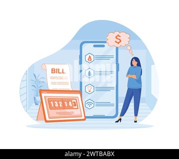 Household services. Utility bills in smart phone app. Regular payments as gas, water, electricity, heating. flat vector modern illustration Stock Vector