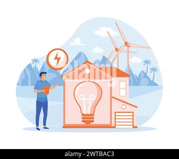 Energy efficiency concept. Energy efficiency in household and industry. flat vector modern illustration Stock Vector