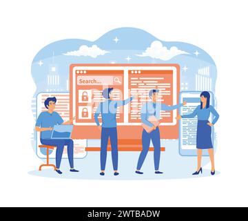 Search engine optimization, Seo analytics team. SEO analysis, marketing strategy for website and mobile website. flat vector modern illustration Stock Vector