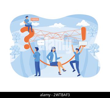 Frequently asked questions, People around exclamation and question marks, Question answer metaphor. flat vector modern illustration Stock Vector
