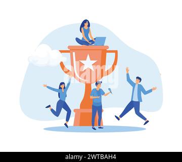 Success business team concept. People near the trophy celebrating achieving success. flat vector modern illustration Stock Vector