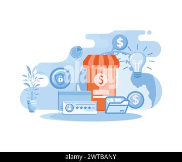 Financial investments, marketing, analysis, security of deposits, guarantee of security financial savings and money turnover. flat vector modern illus Stock Vector