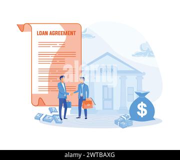 Approved Loan concept. Loan agreement borrow money from bank, mortgage, debt or obligation to pay back interest rate. flat vector modern illustration Stock Vector