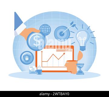 Financial investments, marketing, analysis, security of deposits, guarantee of security financial savings and money turnover. Investment in innovation Stock Vector
