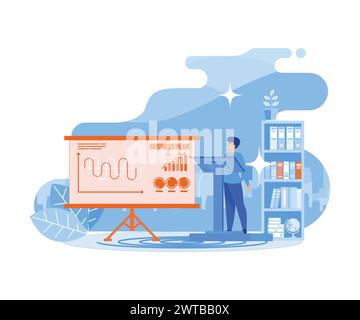 People work together making a plan on a board, mark tasks, track execution of tasks. Business planning, management, organization, success strategy. fl Stock Vector