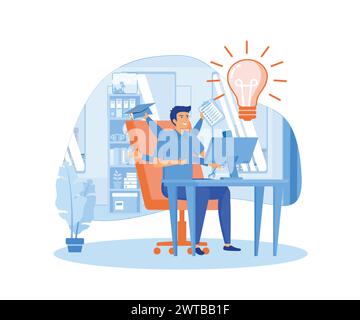 Multitasking Work concept. Time Management Planning and Scheduling Concept. Man in Workplace with Multitasking Work. flat vector modern illustration Stock Vector