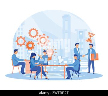 Business Idea concept. Online assistant at work. promotion in the network. manager at remote work, searching for new ideas solutions, working together Stock Vector