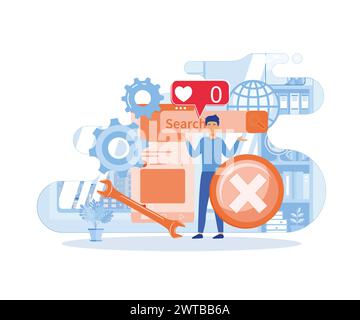 Blog promotion mistake. Inefficient SEO optimization. Idea of search engine optimization for blog promotion. Web page advertising in the internet, sit Stock Vector