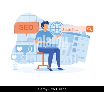 Blog promotion mistake. Content production without SEO content audit. Idea of search engine optimization for blog promotion. flat vector modern illust Stock Vector
