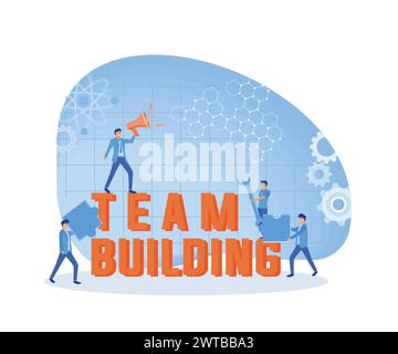 Team building concept. Group of people gather and work together to get good business results. Idea of communication and cooperation. flat vector moder Stock Vector