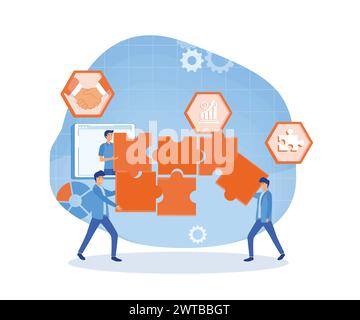 People working together. Abstract concept of joint teamwork, business team building symbol. Workflow, teamwork, cooperation, partnership. flat vector Stock Vector