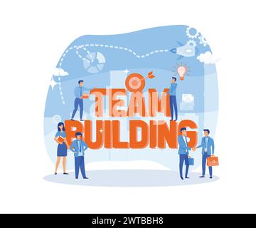 Team building people business concept with big words and people surrounded by related icon spreading with style. flat vector modern illustration Stock Vector