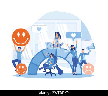 Stress Level concept. Customer Satisfaction Meter with Emotions Icons. Survey Clients, Customers Review Rating and Best Estimate of Performance. flat Stock Vector