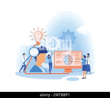 Informational Poster Team Work on Realization Idea. Flat Banner Study Ideas in Head Man. People Make List Creative Ideas. Team Work with Boss. flat ve Stock Vector