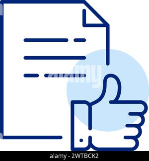 Approved resume. Text document, thumbs up. Successful recruitment. Pixel perfect, editable stroke icon Stock Vector