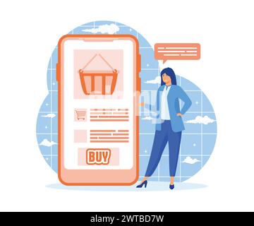 M commerce concept, mobile shopping. flat vector modern illustration Stock Vector