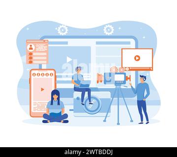 Content Creator of Freelancer Blogger and Video Vlogger Production Can use for Poster or web Design Template. flat vector modern illustration Stock Vector